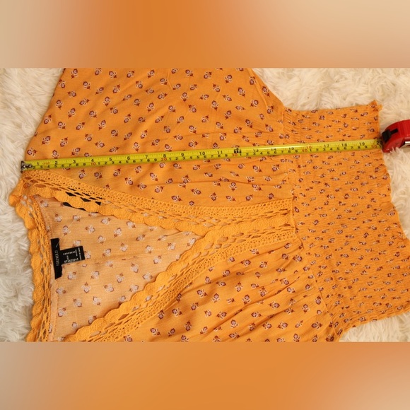 Forever 21 Orange Ditsy Floral Smock Dolman Short Sleeve Blouse Women’s Top Sz M - Picture 9 of 13
